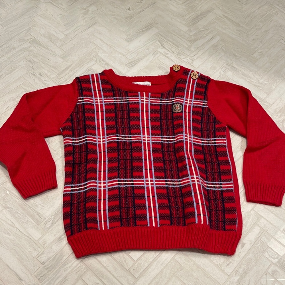 Tutto Piccolo Red Holiday Christmas Plaid sweater, size 36 month or 3